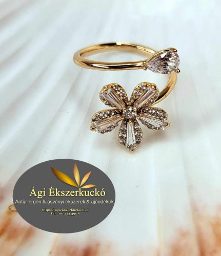 18 K GOLD FILLED GYŰRŰ , ÁLLÍTHATÓ - FLOWER